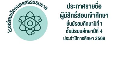 ประกาศรายชื่อผู้มีสิทธิ์สอบเข้าศึกษาชั้นมัธยมศึกษาปีที่ 1และ ชั้นมัธยมศึกษาปีที่ 4 ประจำปีการศึกษา 2569